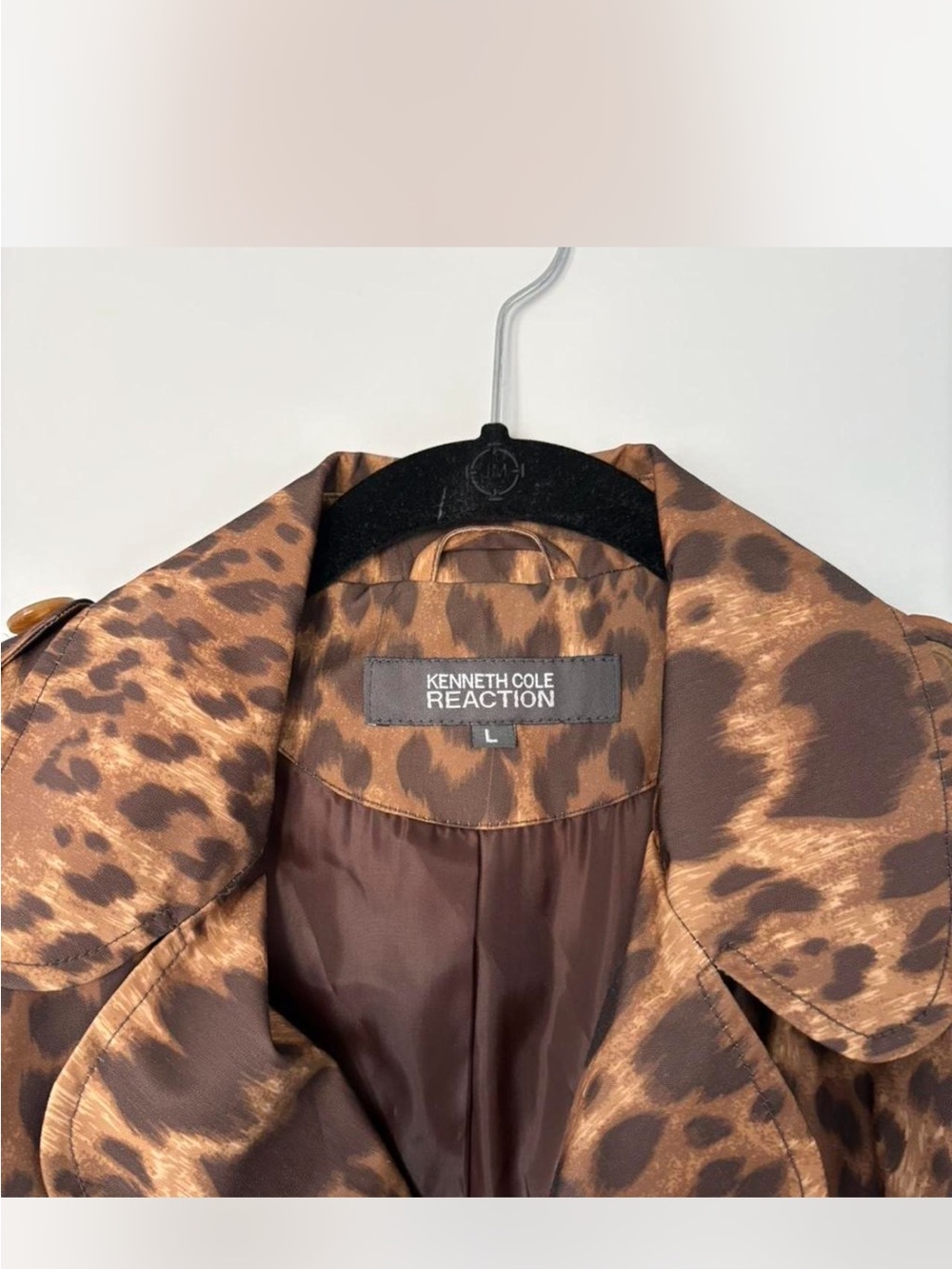 Kenneth Cole Reaction Leopard Print Trench Coat - Brown - Picture 2 of 4